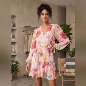 Alex Marie Floral Wrap Dress in Pink, Yellow and Red